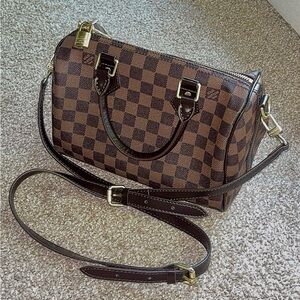 Louis Vuitton Brown and Black Shoulder Bag with Damier Ebene Pattern
